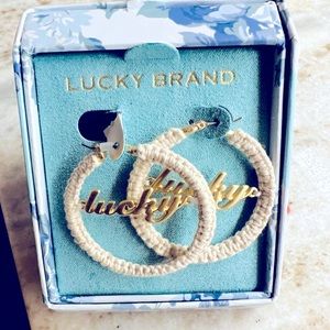 Lucky Brand “Lucky” Crochet Hoop Earrings